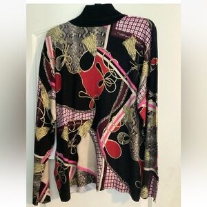 Chicos Sweater Multi Color Artsy Turtleneck Pullover Tassel Design 3 Large